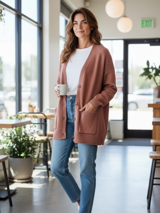 Lucky Brand Sweaters - Lucky Brand Brown Button Front Cardigan Sweater Size L